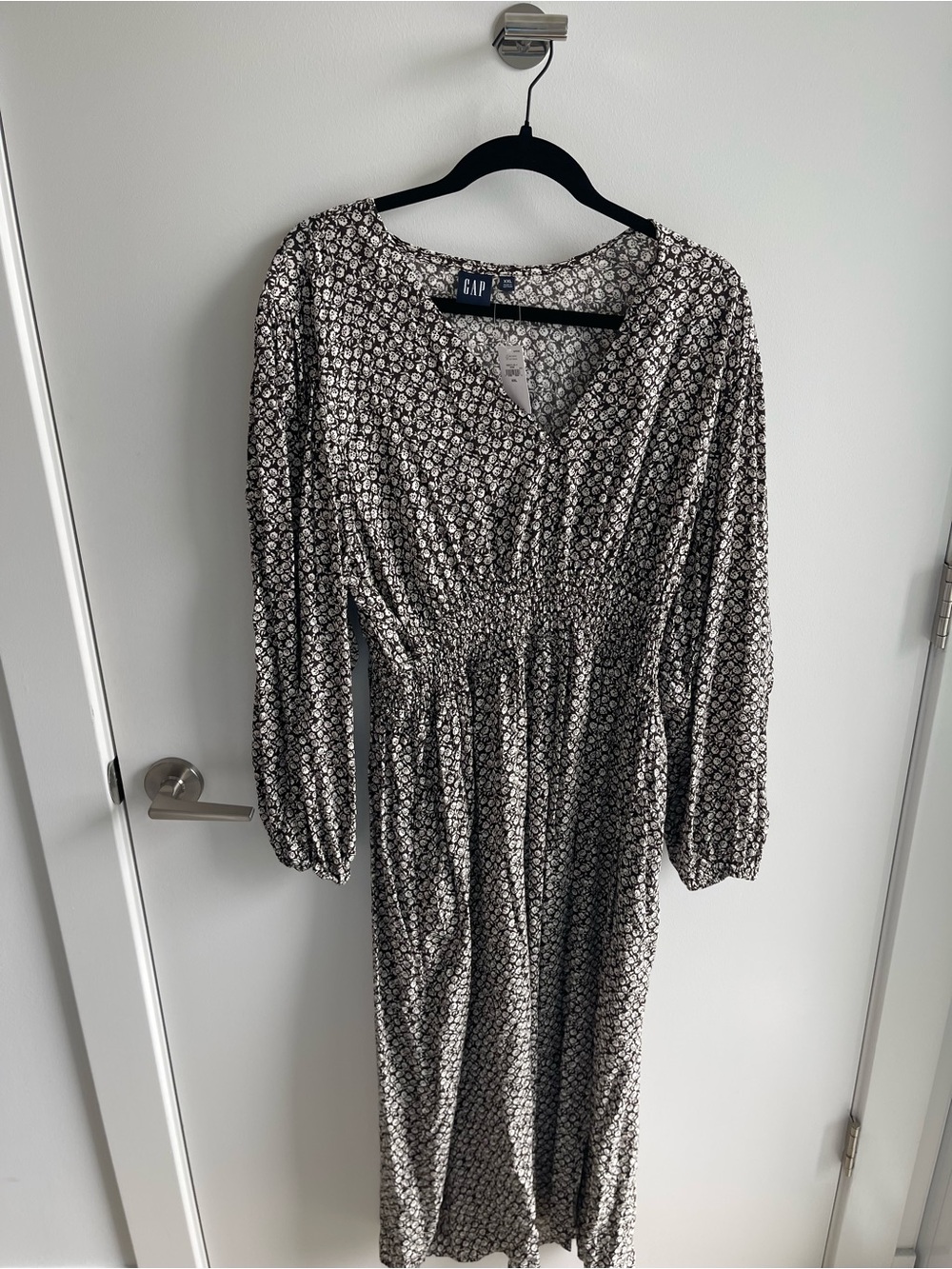 GAP Brown and White Floral Long Sleeve Midi Dress
